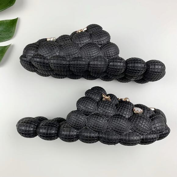 Massage Bubble Slides Black Slip On Sparkly Charms Flowers Butterfly Women's 10 - Picture 5 of 9